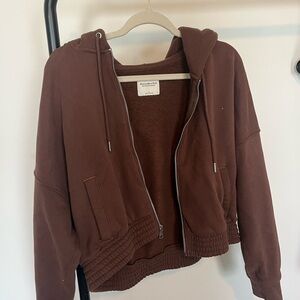 Women’s cropped Brown Zip-Up Hoodie